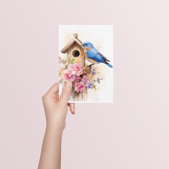 Watercolor Eastern Bluebird Wall Art Illustration Print Poster Unframed - Picture 5 of 5